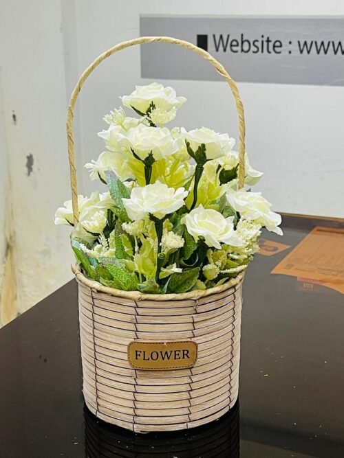 আইভরি হোয়াইট রোজ ফ্লাওয়ার বাস্কেট